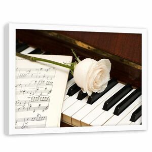 Feeby Bild im weißen Rahmen, weiße Rose auf dem Klavier HORIZONTAL, 90x60