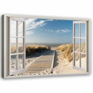 Feeby Leinwand, geöffnetes Fenster zum Weg zum Strand HORIZONTAL, 90x60