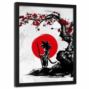 Feeby Bild im schwarzen Rahmen, Goku und der rote Mond VERTIKAL, 40x60
