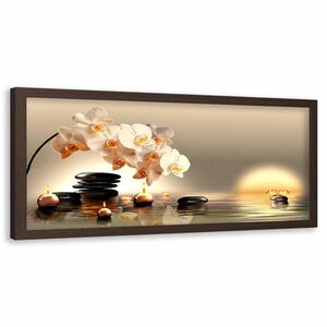 Feeby Bild im braunen Rahmen PANORAMA, Kerzen und Steine Zen HORIZONTAL, 90x30