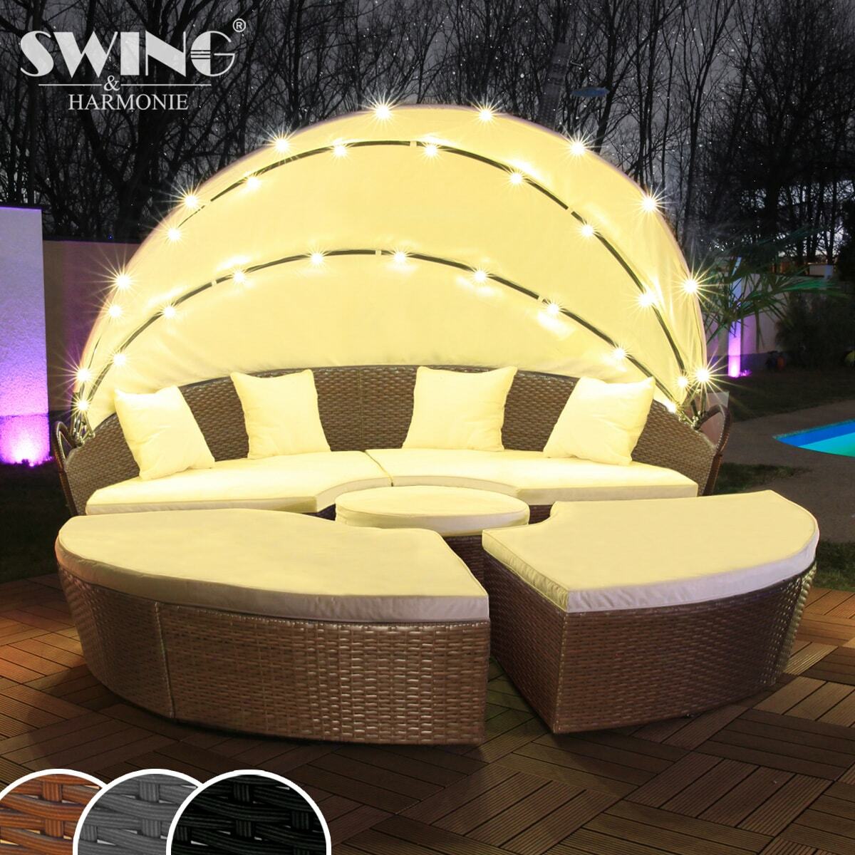 Bild 1 von Swing&Harmonie LED - Sonneninsel Rattan Lounge Polyrattan Sitzgruppe Liege Insel inkl. Abdeckcover  - versch. Ausführungen