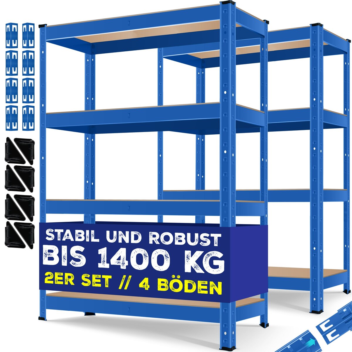 Bild 1 von MASKO® 2er-Set Lagerregal Schwerlastregal, Kellerregal , bis 875 kg belastbar, 5 verstellbare Ablagen, MDF-Platten Regal aus Metall, Steckregal, Werkstattregal, Keller, Garage