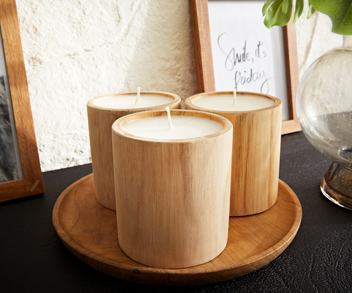Bild 1 von Kerze Elfine 3er-Set 8x8 cm Teak Natur