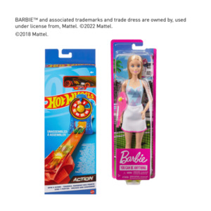 MATTEL Barbie-Puppe / Fisher-Price Baby- Spielzeug / Hot Wheels Stunt-Set