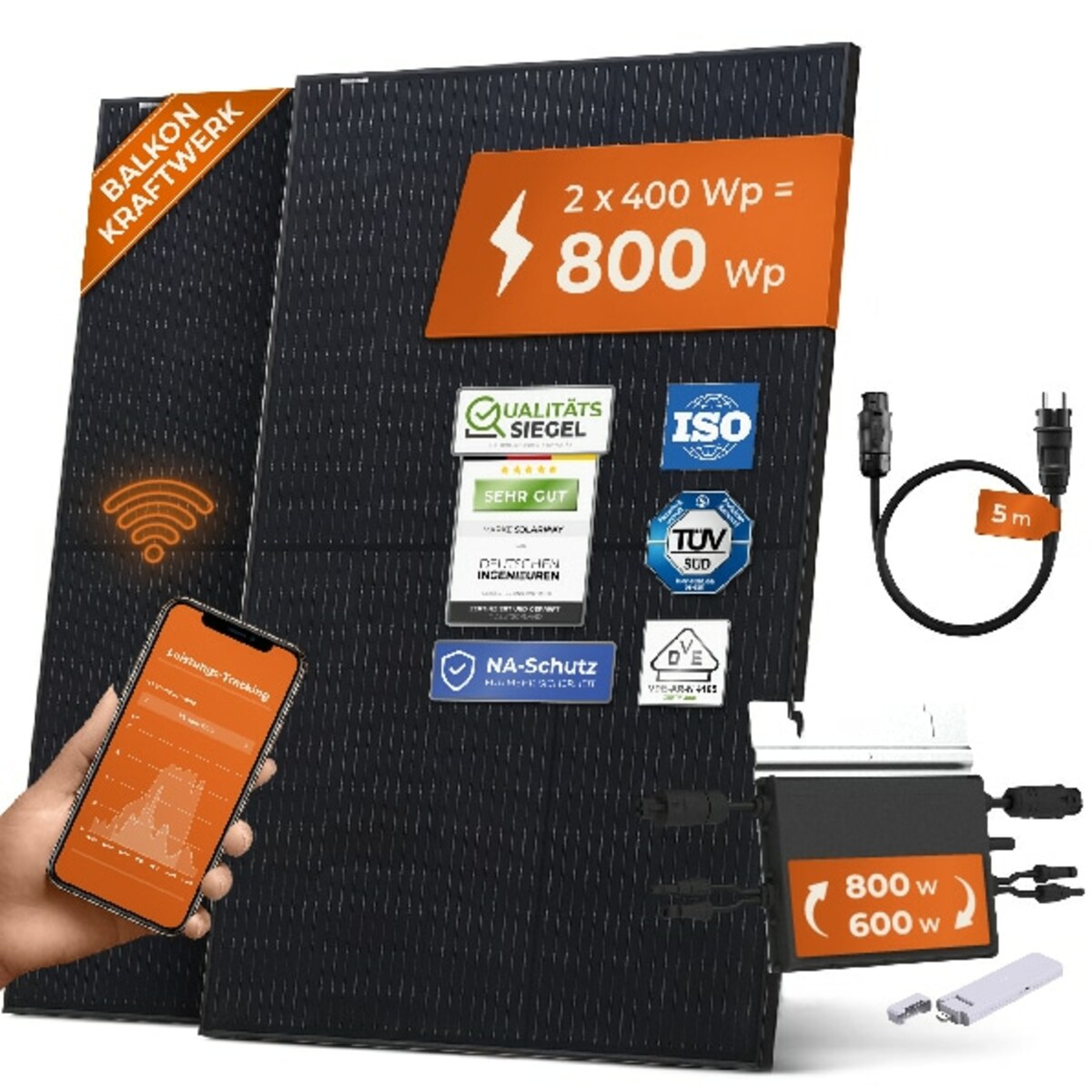 Bild 1 von Solarway Balkonkraftwerk 800W Komplett Steckdose, 600W/800W Ausgang ist einstellbar, 2 x 400W JaSolar-Module, 1 x Hoymiles HM800 Wechselrichter mit Zubehör, Plug&Play