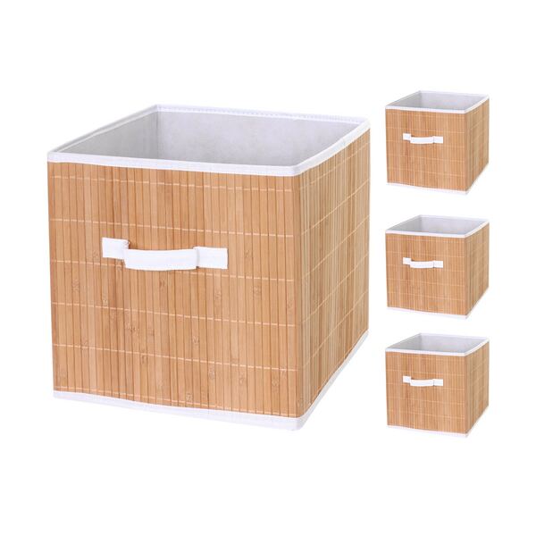 Bild 1 von 4er-Set Faltbox MCW-C21, Korb Aufbewahrungskorb Ordnungsbox Sortierbox Aufbewahrungsbox, Bambus 32x32x32cm naturfarben