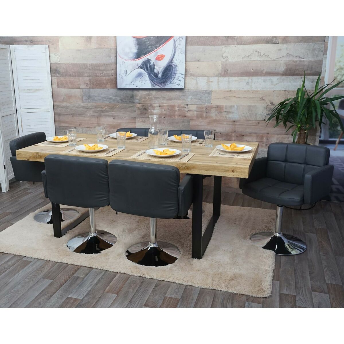 Bild 1 von 6er-Set Esszimmerstuhl Houston, Küchenstuhl Drehstuhl Stuhl, Kunstleder Chrom ~ grau