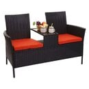 Bild 1 von Poly-Rattan Sitzbank mit Tisch MCW-E24, Gartenbank Sitzgruppe Gartensofa, 132cm ~ schwarz, Kissen terracotta