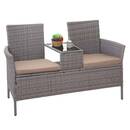 Bild 1 von Poly-Rattan Sitzbank mit Tisch MCW-E24, Gartenbank Sitzgruppe Gartensofa, 132cm ~ grau, Kissen creme