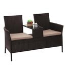 Bild 1 von Poly-Rattan Sitzbank mit Tisch MCW-E24, Gartenbank Sitzgruppe Gartensofa, 132cm ~ braun, Kissen creme