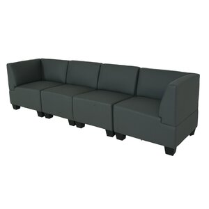 Modular 4-Sitzer Sofa Couch Moncalieri, Kunstleder ~ dunkelgrau, hohe Armlehnen