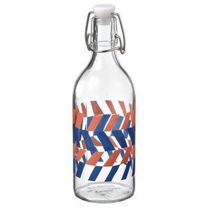 KORKEN  Flasche mit Verschluss, Klarglas gemustert/leuchtend blau leuchtend orange