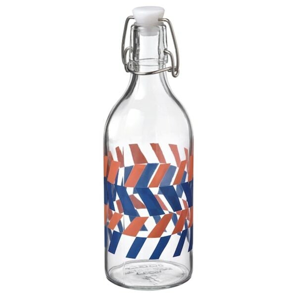 Bild 1 von KORKEN  Flasche mit Verschluss, Klarglas gemustert/leuchtend blau leuchtend orange