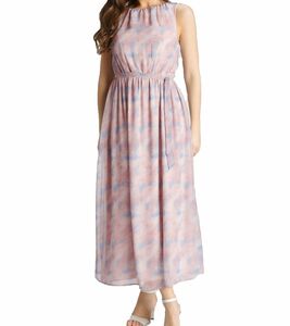 Tamaris Damen Chiffon-Kleid Maxi-Kleid mit Gürtel 98959656 Rosa/Blau