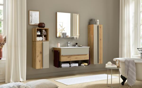 Bild 2 von Hängeschrank Jarin in Wildeiche massiv gebürstet/Colorglas titan