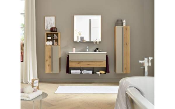 Bild 3 von Hängeschrank Jarin in Wildeiche massiv gebürstet/Colorglas titan