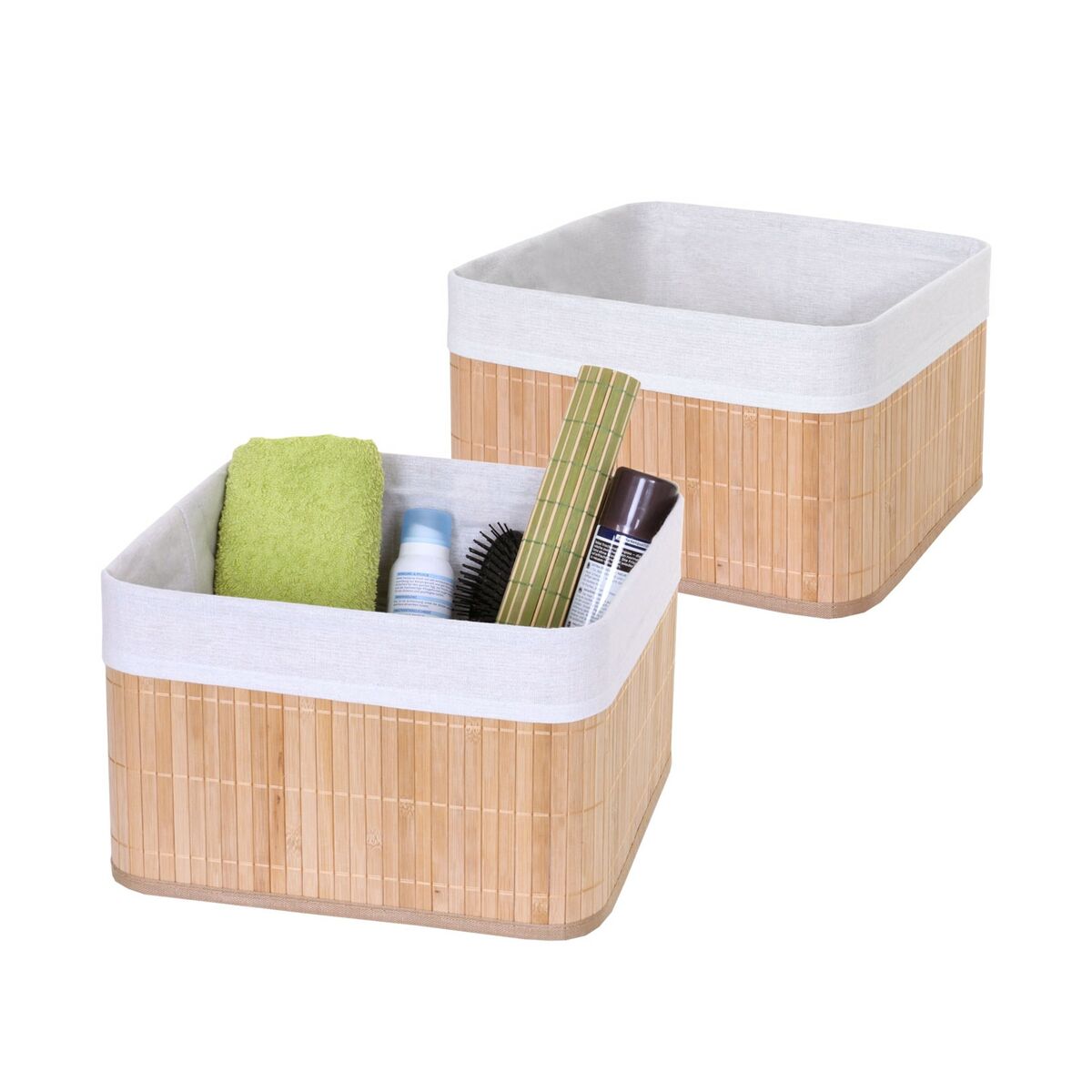 Bild 1 von 2er-Set Aufbewahrungskorb MCW-C21, Korb Aufbewahrungsbox Ordnungsbox Sortierbox Regalkorb, Bambus ~ naturfarben