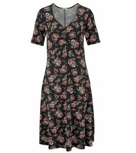 BOYSEN´S Damen Jerseykleid Midi-Kleid mit Blumenprint 780916 Schwarz