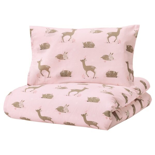 Bild 1 von TROLLDOM  Bettwäsche-Set f Babybett, 2-teilig, Hirschmuster/rosa