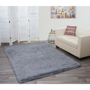 Teppich MCW-F69, Shaggy Läufer Hochflor Langflor, Stoff/Textil flauschig weich 230x160cm ~ grau