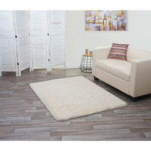 Teppich MCW-F69, Shaggy Läufer Hochflor Langflor, Stoff/Textil flauschig weich 160x120cm ~ creme