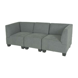 Modular 3-Sitzer Sofa Couch Moncalieri, Stoff/Textil ~ grau, hohe Armlehnen