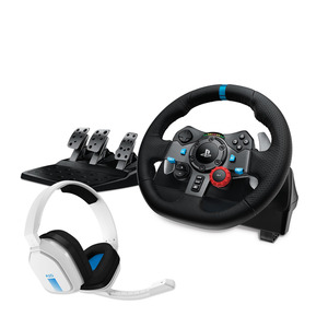 LOGITECH G29 Driving Force Rennlenkrad und Bodenpedale für PS5, PS4, PC, Mac + Astro A10 Gen 1 Gaming Headset, Kabelgebundenes Wheel: Schwarz Headset: Weiß