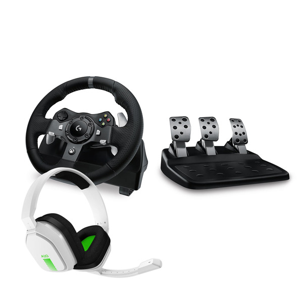 Bild 1 von LOGITECH G920 Driving Force Rennlenkrad und Bodenpedale für Xbox One & PC +Astro A10 Gen 1 Gaming Headset, + Kabelgebundenes Wheel: Schwarz, Headset: Weiß
