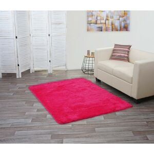 Teppich MCW-F69, Shaggy Läufer Hochflor Langflor, Stoff/Textil flauschig weich 160x120cm ~ pink