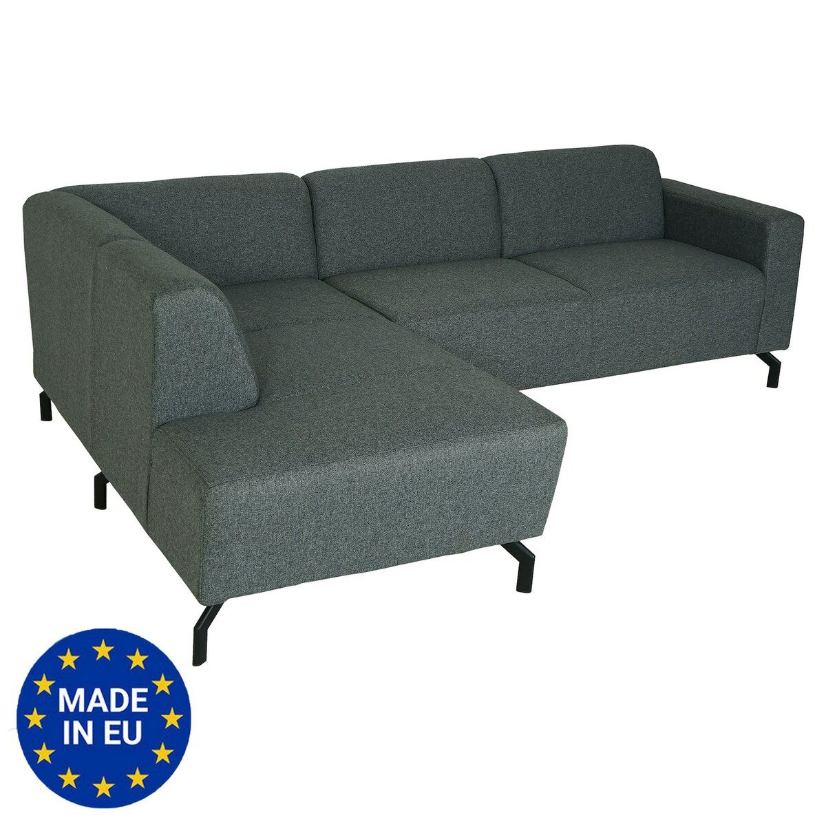 Bild 1 von Ecksofa MCW-J60, Couch Sofa mit Ottomane links, Made in EU, wasserabweisend ~ Stoff/Textil grau