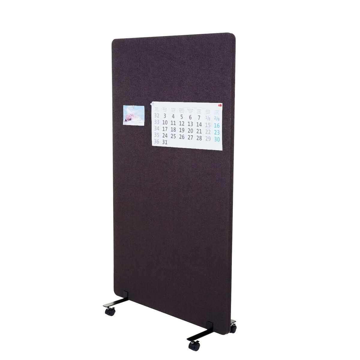 Bild 1 von Akustik-Trennwand MCW-G77, Büro-Sichtschutz Raumteiler Pinnwand, doppelwandig rollbar Stoff/Textil ~ 147x80cm braun-grau