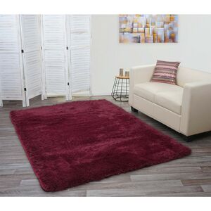 Teppich MCW-F69, Shaggy Läufer Hochflor Langflor, Stoff/Textil flauschig weich 230x160cm ~ weinrot