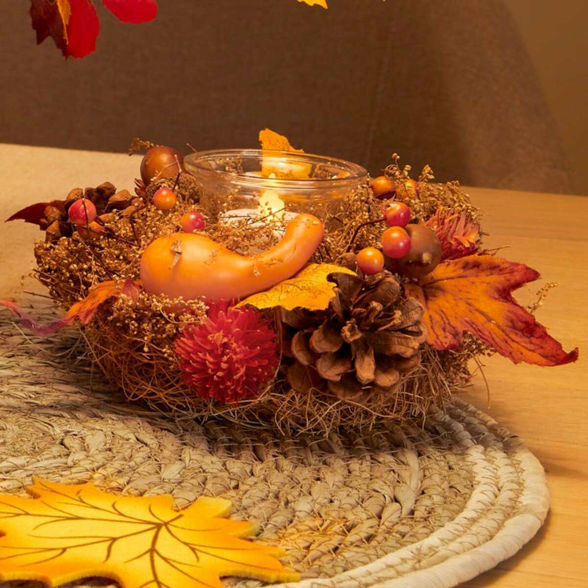 Bild 1 von Deko-Kranz mit Teelicht-Glas, Ø ca. 16x9cm