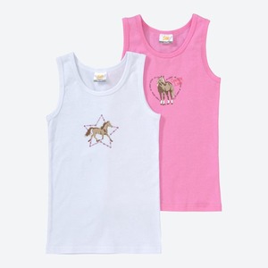Mädchen-Unterhemd mit Pferde-Aufdruck, 2er-Pack