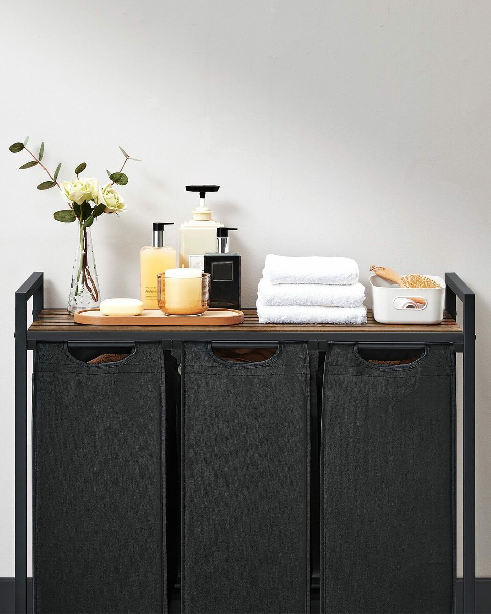 Bild 4 von VASAGLE Wäschekorb, 3 Fächer, mit Ablage, ausziehbar und abnehmbar, 3 x 38 L