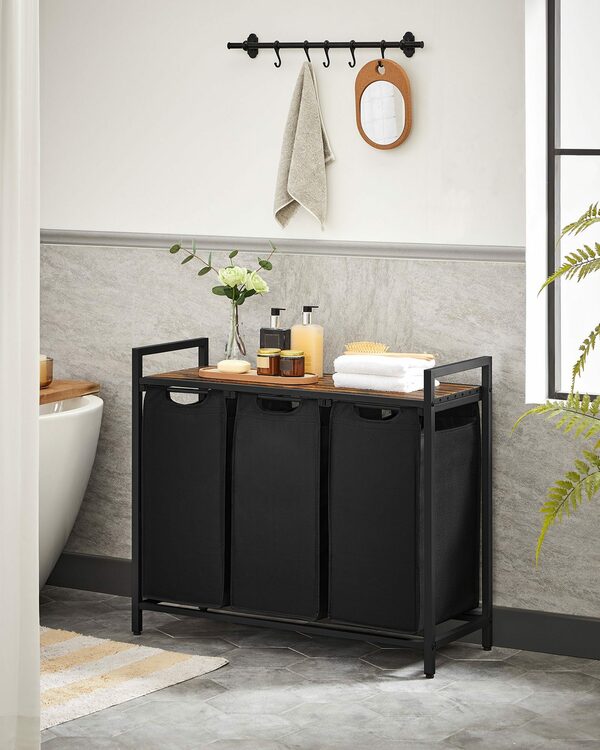 Bild 2 von VASAGLE Wäschekorb, 3 Fächer, mit Ablage, ausziehbar und abnehmbar, 3 x 38 L