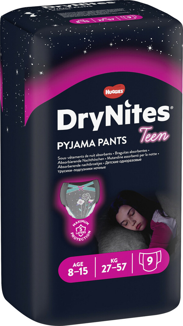Bild 1 von Huggies Drynites Pyjama Unterhöschen für Mädchen von 8-15 Jahre 9 Stück