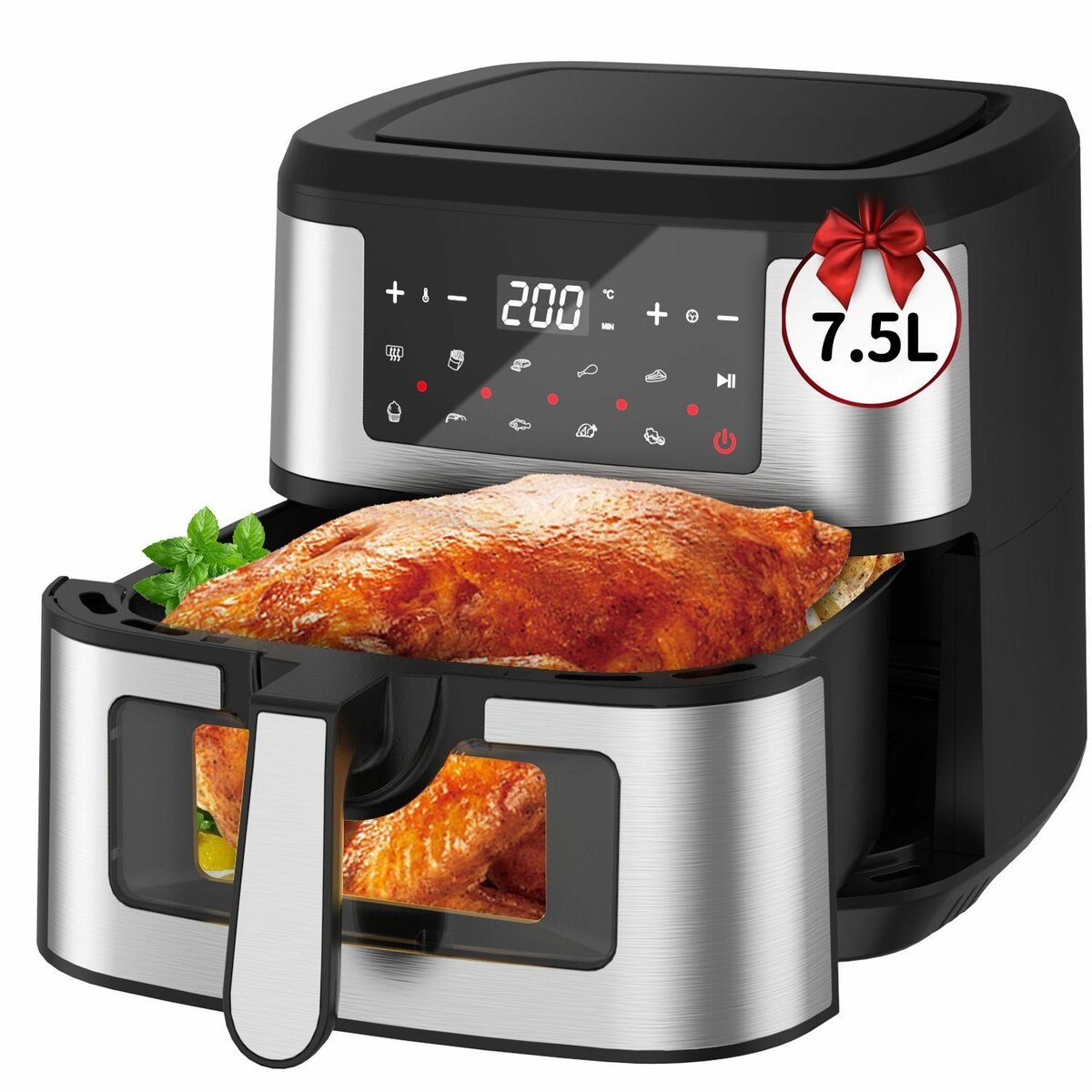 Kiseely 6L Heißluftfritteuse Mit Glas-Touchscreen - 10-in-1 Edelstahl Airfryer Für Gesundes Kochen