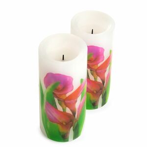 ELAMBIA 2 LED-Kerzen Blüten-Motiv 5h-Timerfunktion Höhe 15cm, Ø 7,5cm