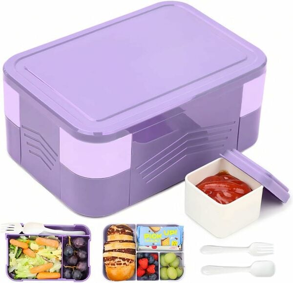 Bild 1 von Bugucat Lunchbox 1550ML, Bento Box für Erwachsene Brotdose Auslaufsicher Luftdichte Brotzeitbox mit 6 Fächern und Besteckse, Brotbüchse für Kinder Frühstücksbox