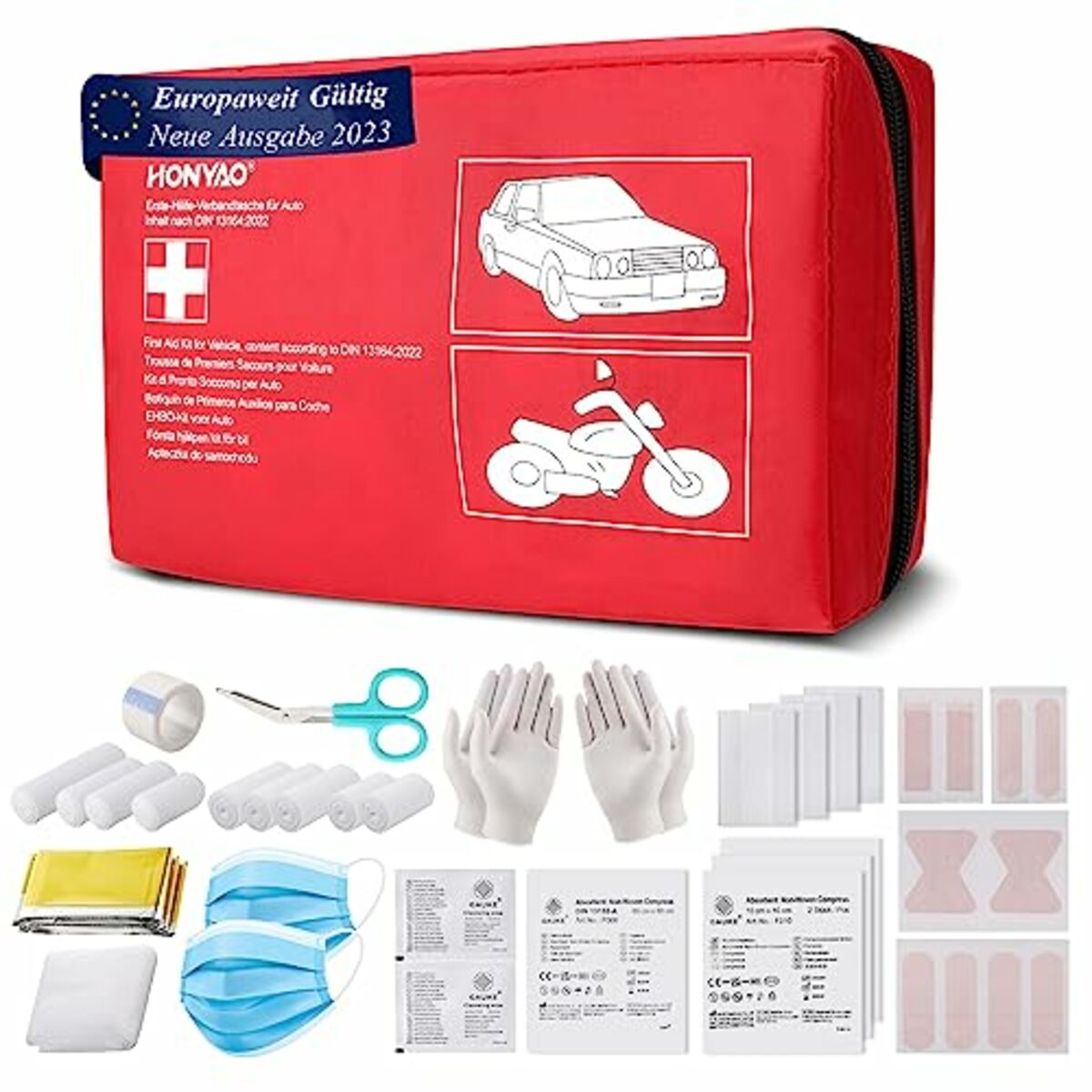 Bild 1 von HONYAO® Erste Hilfe Set, Mini Reiseapotheke 90 Teilig, Notfalltasche Notfallset Klein für Outdoor Auto Fahrrad Zuhause Motorrad Arbeitsplatz Wandern Camping Notfall