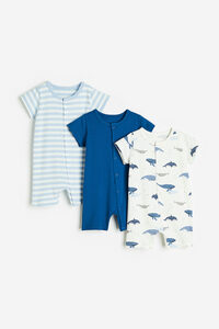 H&M 3er-Pack Schlafanzug aus Baumwolle Blau/Wale, Pyjamas in Größe 56. Farbe: Blue/whales