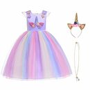 Bild 1 von URAQT Mädchen Prinzessin Kleid, Mädchen Einhorn Cosplay Karneval Verkleidung Party Hochzeit Prinzessin Kleid mit Halskette und Stirnband,Rosa