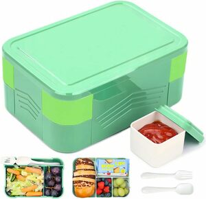Bugucat Lunchbox 1550ML, Bento Box für Erwachsene Brotdose Auslaufsicher Luftdichte Brotzeitbox mit 6 Fächern und Besteckse, Brotbüchse für Kinder Frühstücksbox