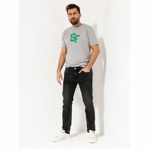 STRANDFEIN Menswear Jeanshose, lange Form 5-Pocket-Style Logoprägung elastisch