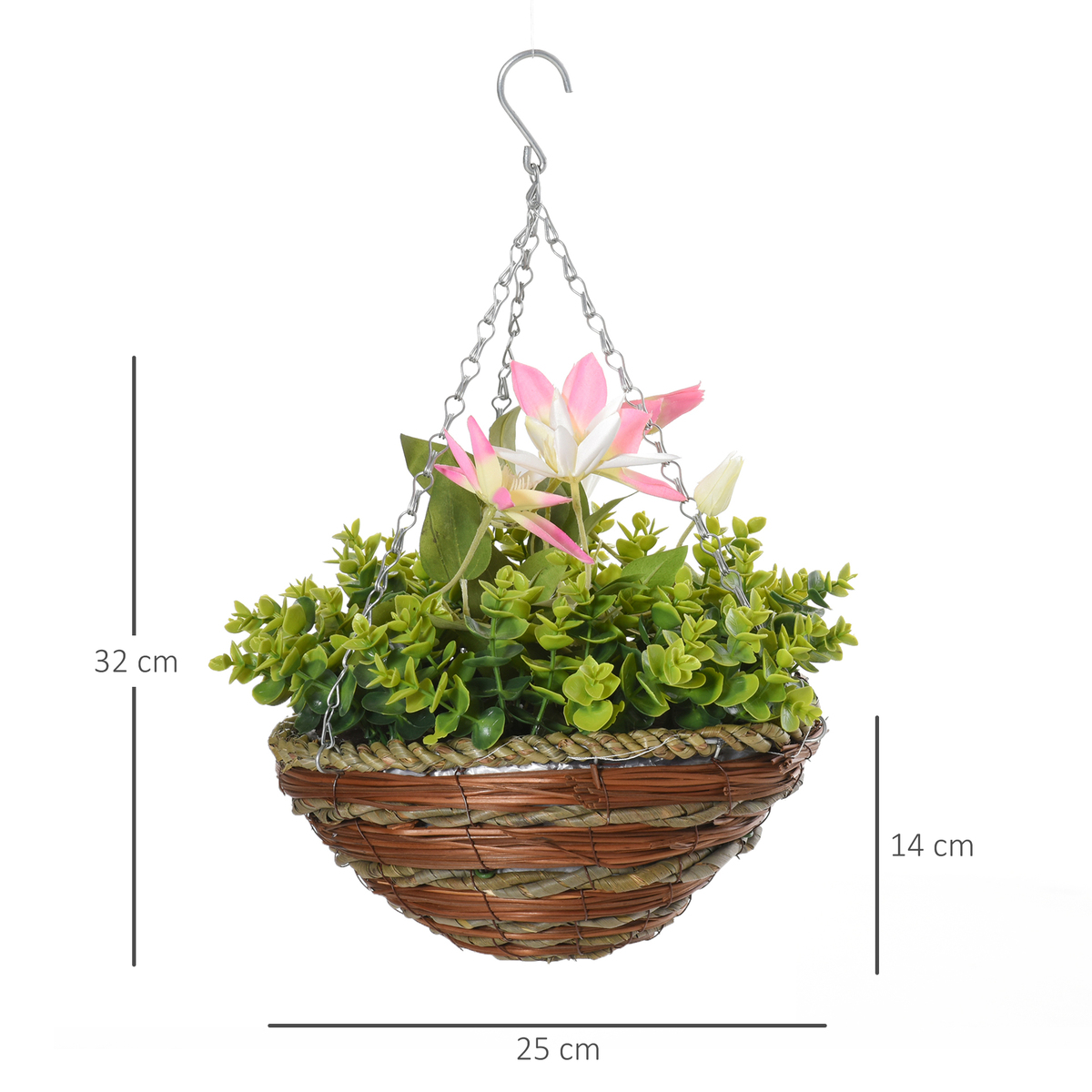 Bild 2 von Outsunny 2 Künstliche Pflanzen Hängepflanze Clematis im Topf mit Haken Deko PE Rosa+Grün 30 x 30 x 3