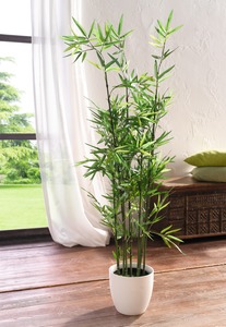 HomeLiving Pflanze "Bambus" Grünpflanze Blüte Kunst Topf Tisch Deko Raum Kunststoffbambus