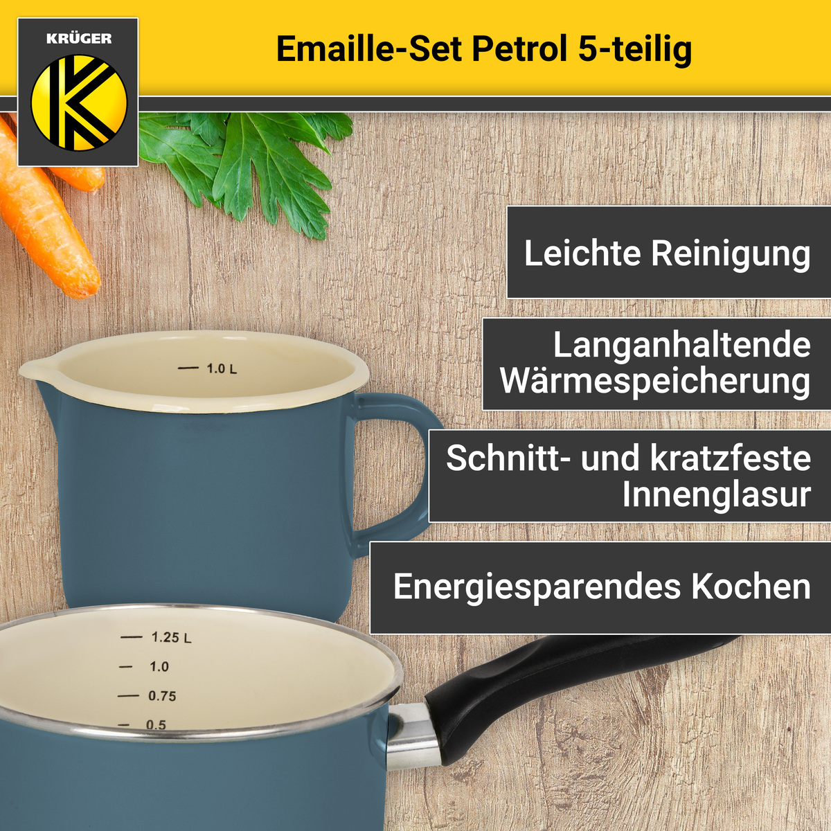 Bild 2 von Karl Krüger - Emailliertes Topf-Set PETROL, 5tlg.