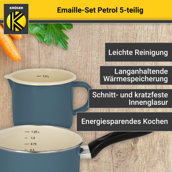Bild 2 von Karl Krüger - Emailliertes Topf-Set PETROL, 5tlg.