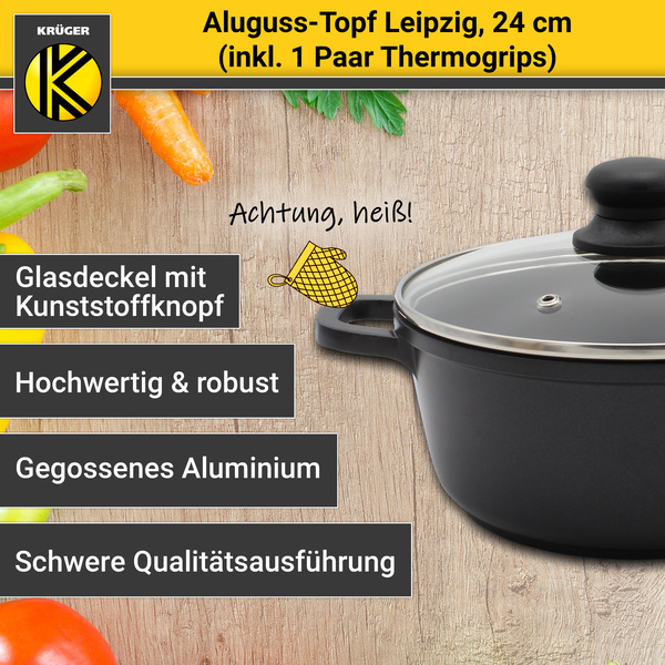 Bild 4 von Karl Krüger - Aluguss Fleischtopf LEIPZIG mit Deckel, 24 cm